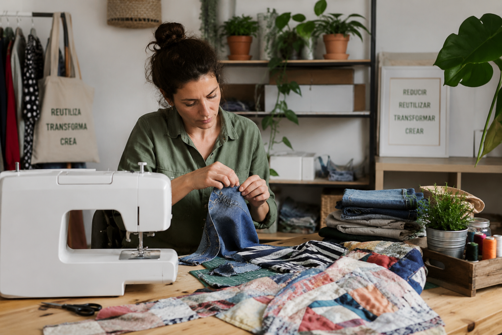 Taller de reutilización y transformación textil con prendas y tejidos reutilizados